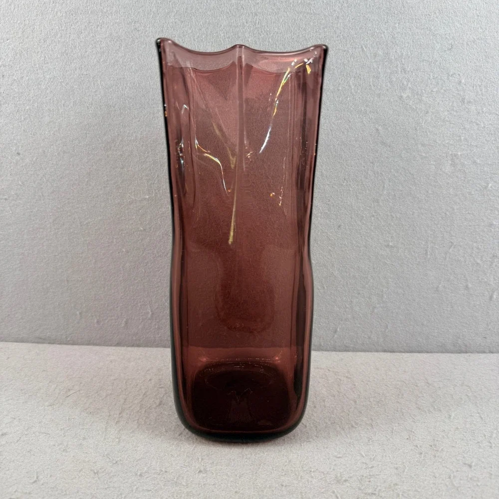 Blenko 8813M‎ Art Glass Paper Bag Vase Amethyst Purple Signed 2018 10